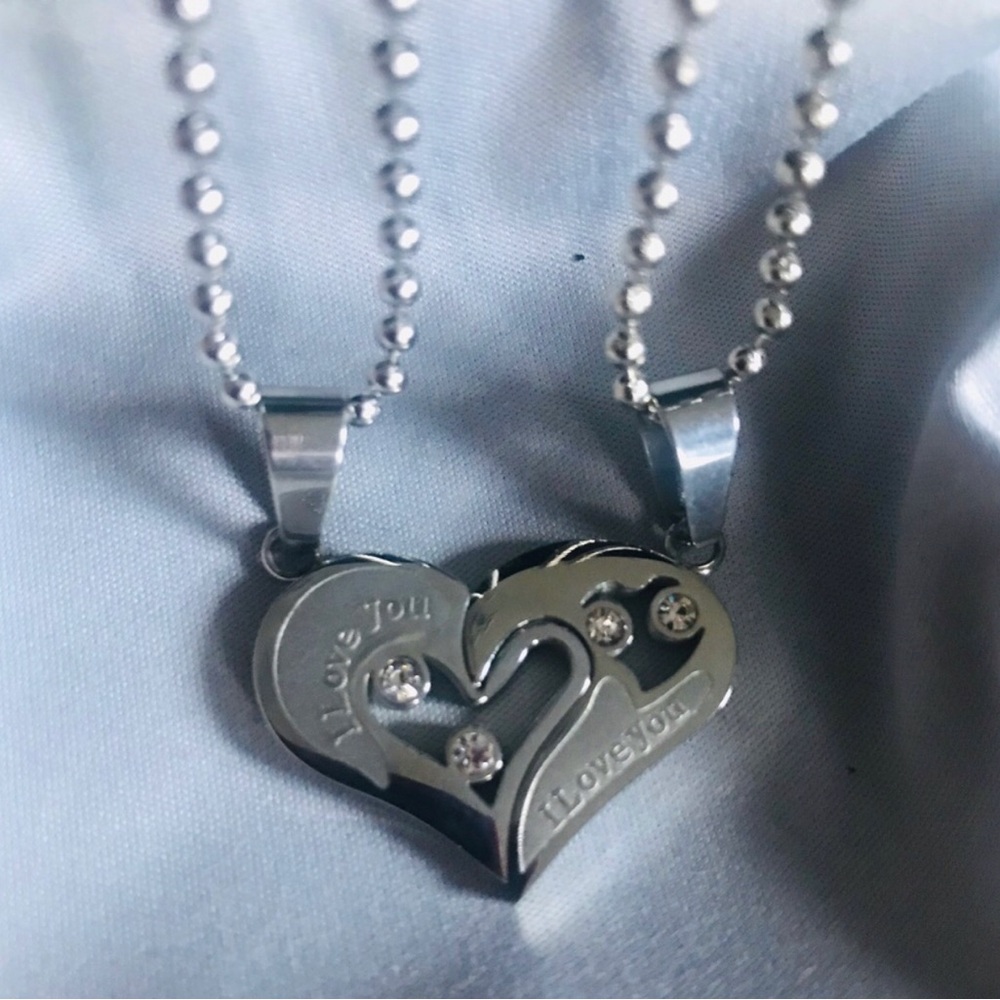 Silver Heart Pendant Couples Necklace